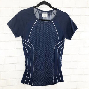 Athleta Blue & White Athletic Running Tee Medium